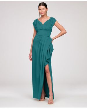 JS Collections Column V-neck Gown Dress - Green