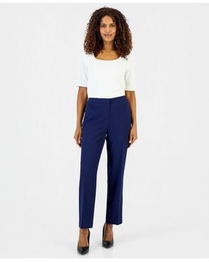 Kasper Petite Mid-rise Straight-leg Pants - Blue