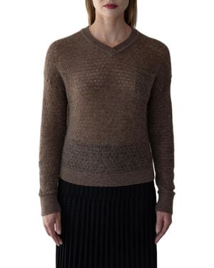 SSKEIN Lacey Pointelle Pullover Sweater - Brown