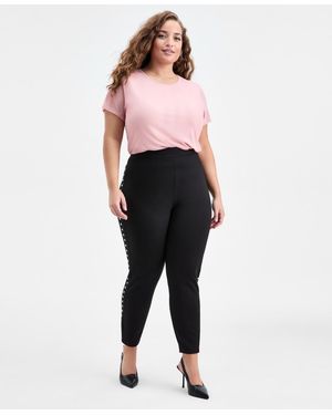 BarIII Trendy Plus Size Studded Pull-on Bodycon leggings - Black