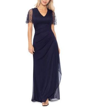 Xscape Petite Embellished V-neck Fit & Flare Gown - Blue