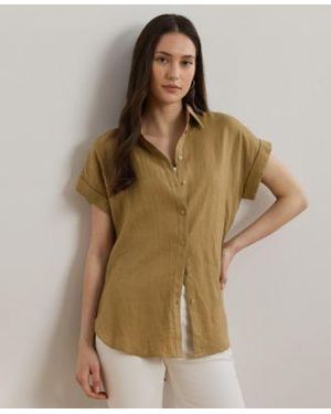 Ralph Lauren Dolman Sleeve 100 Linen Shirt P Xs 3x - Brown