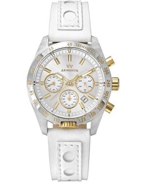 Abingdon Co. Jordan Chronograph Multifunctional Champagne Leather Strap Watch - White