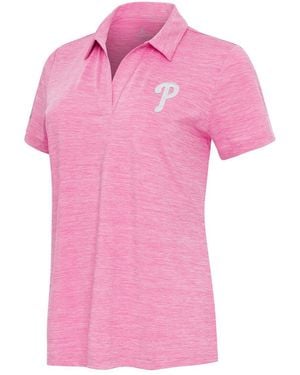 Antigua Heather Philadelphia Phillies Layout V-neck Polo Shirt - Pink