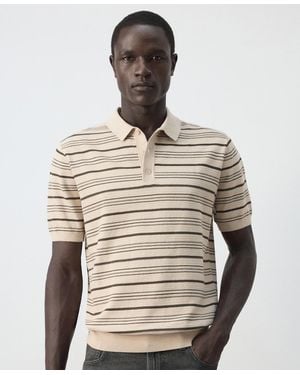 Mango Striped Knit Cotton-blend Polo Shirt - Natural