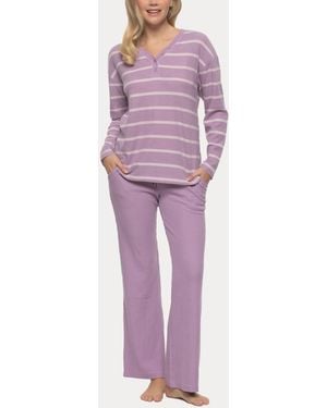 Felina Jolie V-neck Henley And Pant Lounge Set - Purple