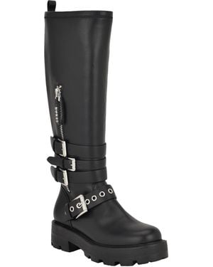 Guess Yanky Tall Buckled Moto Lug Boots - Black