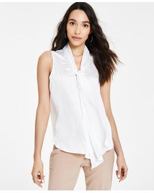 BarIII Tie-neck Sleeveless Satin Blouse - White