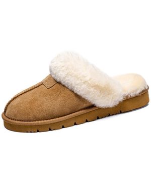 Pazstor Shearling And Suede Clog Slippers Spring - Brown