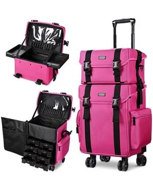 Byootique Deep Pink 2in1 Rolling Makeup Case Soft Sided Cosmetic Organizer 1680d