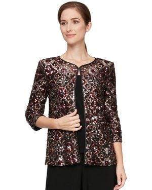 Alex Evenings Petite Sequined Mock Twinset Top - Black