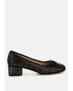 Rag & Co Ningen Leopard Print Block Heel Ballerinas - Black