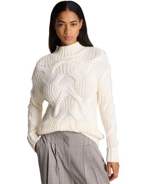 Kenneth Cole Oversized Cable-knit Mock Neck Sweater - White