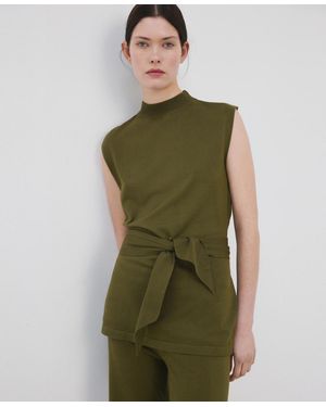 Mango Belt Knit Waistcoat - Green