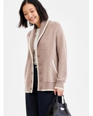 Charter Club 100% Cashmere Tipped Shawl-collar Boyfriend Cardigan - Natural