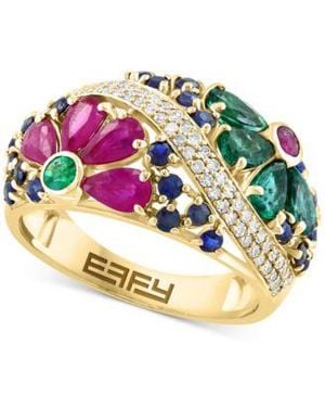 Effy Effy Multi Gemstone 7 1 3 Ct. T.w. Diamond 5 8 Ct. T.w. Flower Scape Bangle Bracelet Openwork Ring In 14k Gold - Metallic