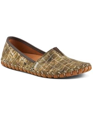 Spring Step Kathaleta-spice Metallic Croco Slip-on Leather Flats - Brown