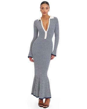 Miss Circle Xelie Navy And White Cotton Terry Knit Mermaid Maxi Dress - Blue