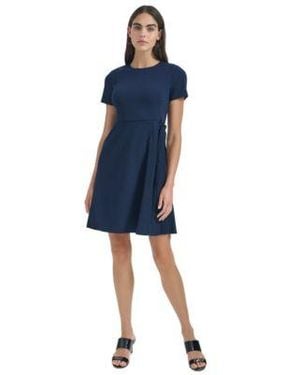 Calvin Klein Short Sleeve Crewneck Fit Flare Dress - Blue