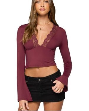 Edikted Tina Lacey Plunge Neck Top - Red