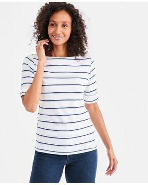 Style & Co. Style Co Printed Boat Neck Elbow Sleeve Top Macys Exclusive - White