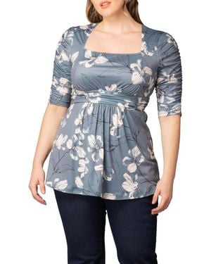 Kiyonna Plus Size Solstice Squared Neck Top - Blue