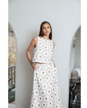Endless Rose Floral Beaded Sleeveless Top Midi Skirt - White