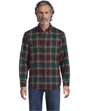 Lands' End Long Sleeve Classic Fit Flagship Flannel Shirt - Gray