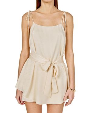 Endless Rose Spaghetti Tie Belted Romper Dress - Natural