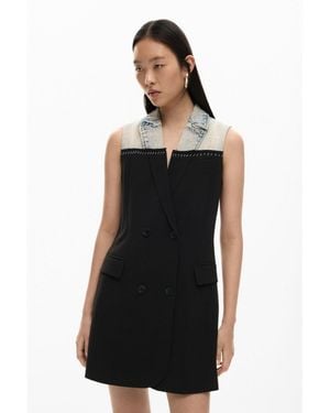 Desigual Crossed Bimaterial Dress - Black