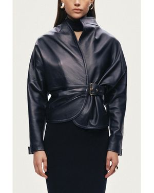 Nocturne Leather Wrap Jacket - Blue