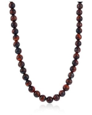 Metallo Stainless Steel 8mm Natural Stone Bead Necklace - Metallic