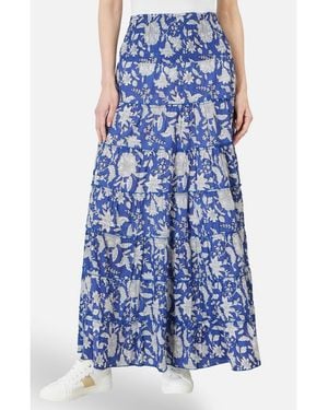 Yumi' Floral Cotton Tiered Maxi Skirt - Blue