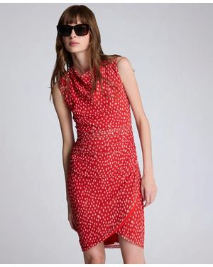 Kenneth Cole Cowl Neck Polka Dot Side Asymmetrical Mini Dress - Red
