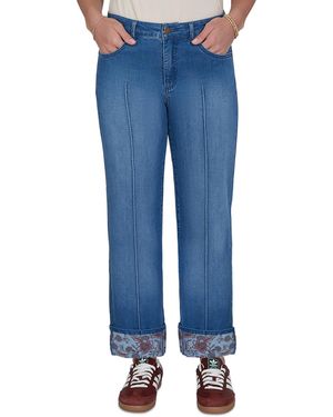 Ruby Rd. Plus Size Floral Cuff Stretch Ankle Jean - Blue