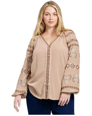 Avenue Plus Size Angelina Embroidered Blouse - Natural