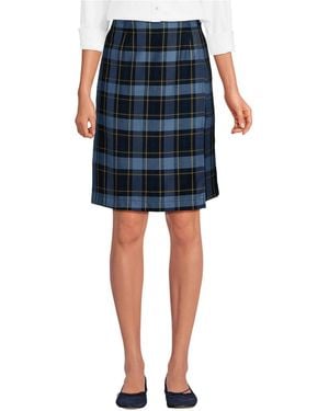 Lands' End School Uniform Plaid A Line Tab Skort Top Of Knee - Blue