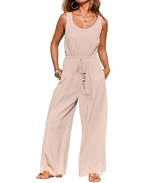 CUPSHE Sleeveless Drawstring Waist Wide Leg Jumpsuit - Pink