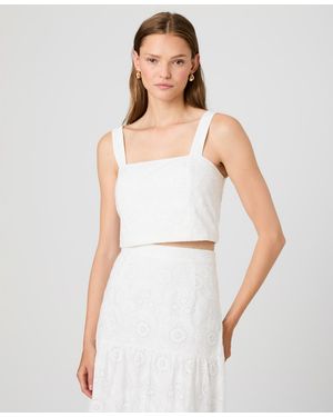 French Connection Square-neck Floral Eyelet Crop Top - White