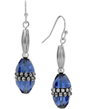 2028 Silver Tone Bead Drop Earrings - Blue