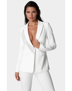 Bebe Rhinestone Fringe Tailored Blazer - White