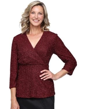 Alex Evenings 3/4-sleeve Surplice Neckline Peplum Blouse - Red