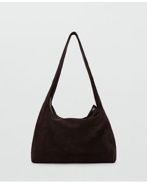 Mango Suede Shopper Bag - Black