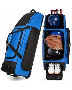 Peneyon Rolling Baseball Catchers Gear Bag With Wheels For 4 Bats Organized Storage - Blue