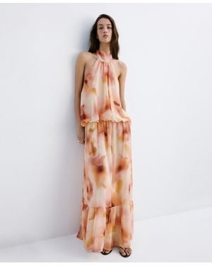 Mango Halter-neck Printed Dress - White