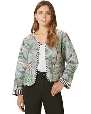 Yumi' Animal Reversible Cropped Quilted Jacket - Gray