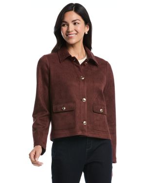 Rafaella Petite Collared Patch-pocket Faux Suede Jacket