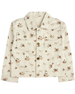 Sweet Wink Big Girls Mocha Floral Denim Jacket - Natural
