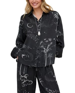 Raffya Palm Button Down Palm Print Shirt - Black