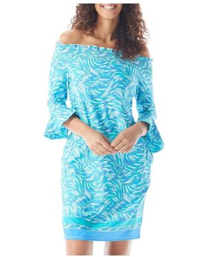 Beach House Style Kelsea Smocked Off The Shoulder Dress - Blue